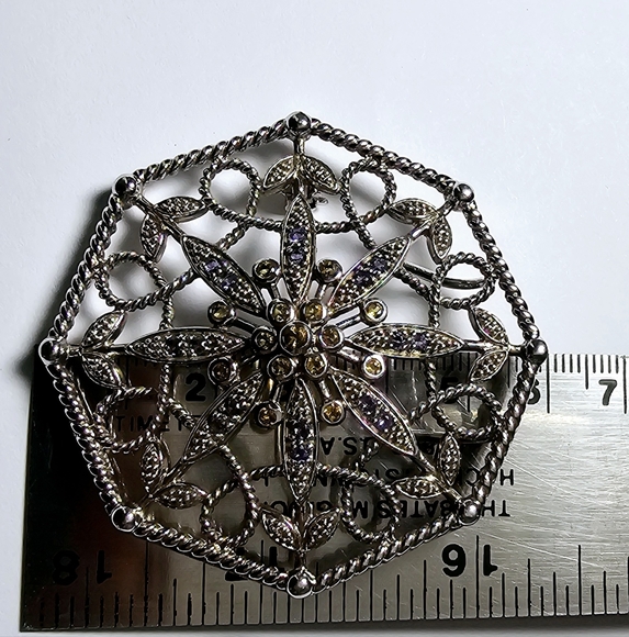 Vintage Edwardian pendant / brooch with gemstones in Sterling Silver - Picture 12 of 16